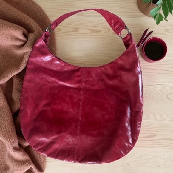 HOBO International Red Leather Shoulder Bag Tote Boho Large - Picture 1 of 7